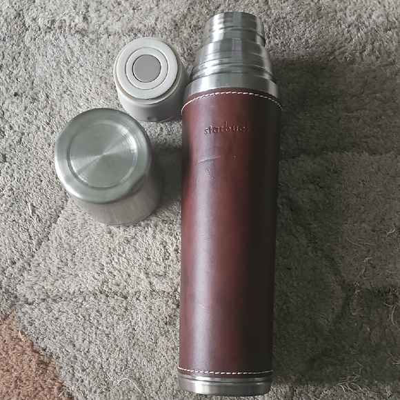 Starbucks Brown Leather and Silver Thermos - Picture 1 of 5